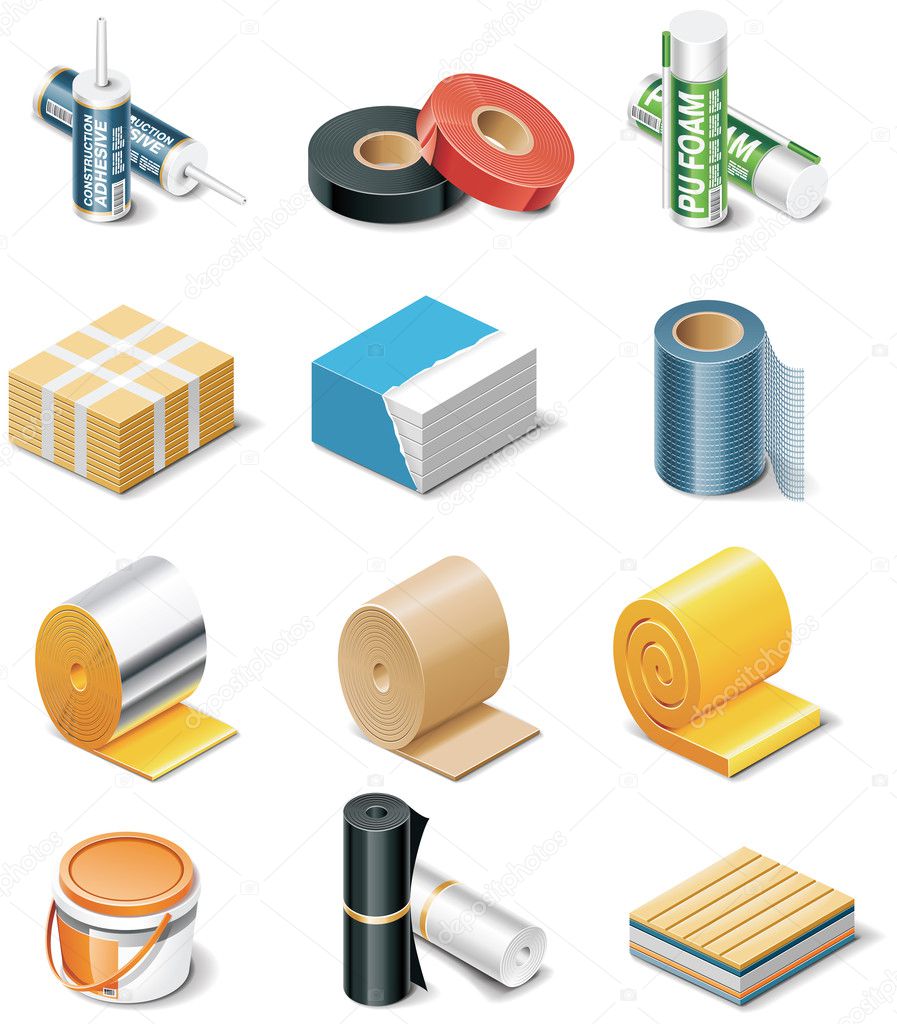 Vector building products icons. Part 2. Insulation