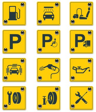 Vector roadside services signs icon set. Part 1 clipart