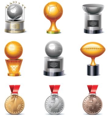 Vector sport trophies and medals icon set clipart