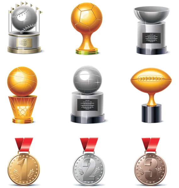 Vector sport trophies and medals icon set — Stock Vector