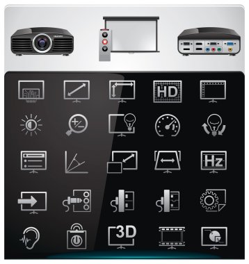 Vector video projector features and specifications clipart