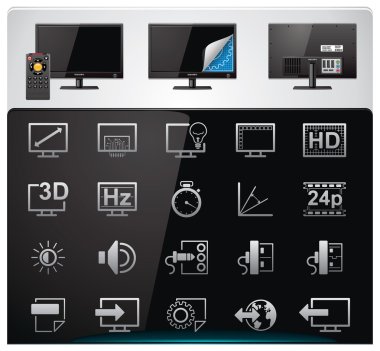 Vector TV features and specifications icon set clipart