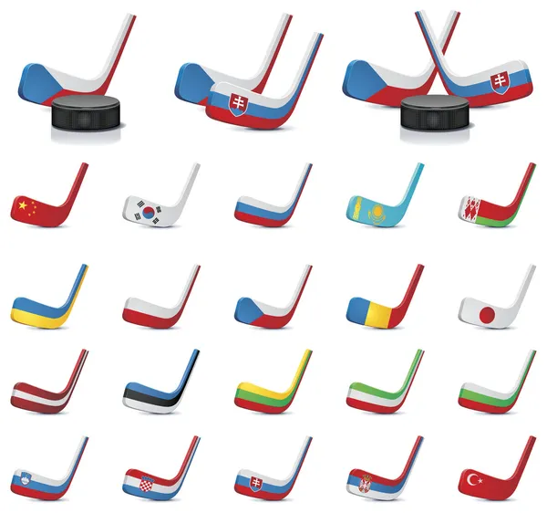 Vector ice hockey sticks-country flags. Part 1 — Stock Vector