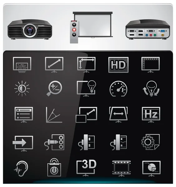 Vector video projector features and specifications — Stock Vector