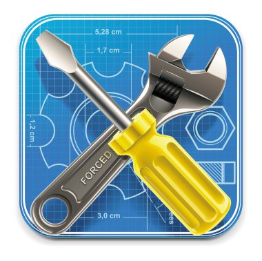 Vector wrench and screwdriver on blueprint XXL clipart