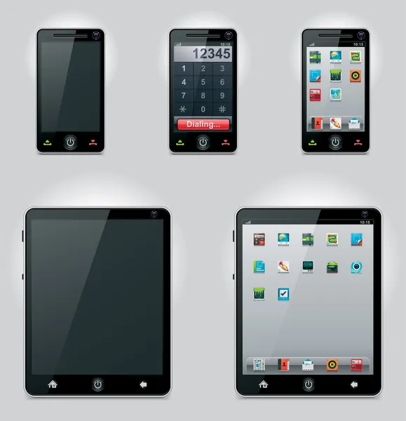 Vector pictogrammen van Tablet PC-computer en mobiele telefoon — Stockvector