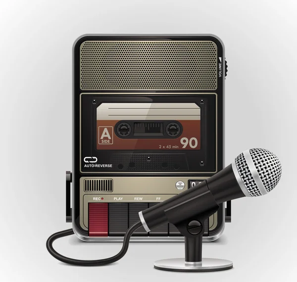 Enregistreur à cassette vectorielle avec icône du microphone XXL — Image vectorielle