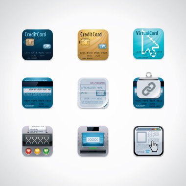 Credit card square icon set clipart