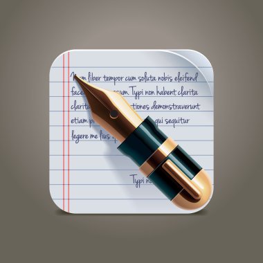 Vector fountain pen on notepad square XXL icon clipart