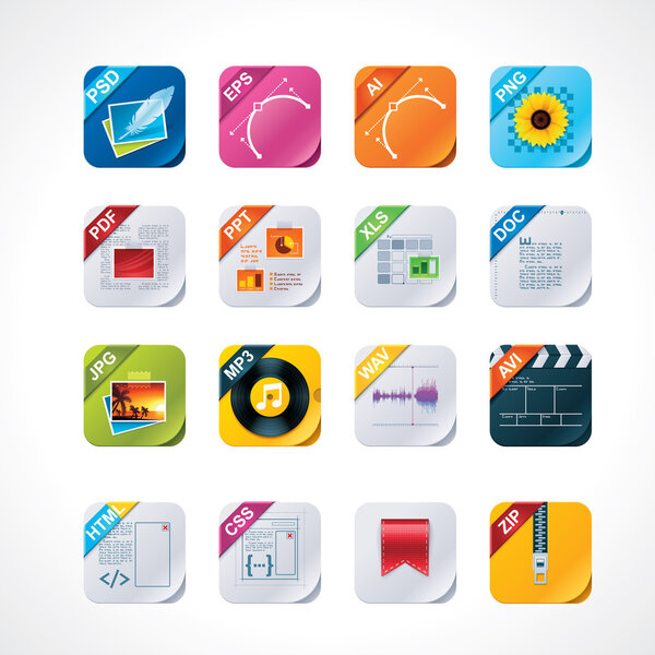 Square file labels icon set