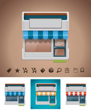 Vector shop icon with related pictograms clipart