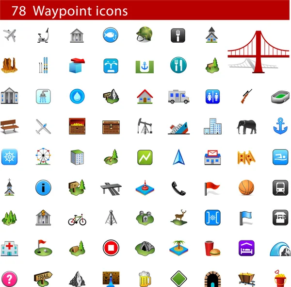GPS ve geçiş noktası simge seti