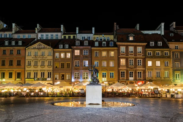 stock image Mermaid on warsaw old town at night