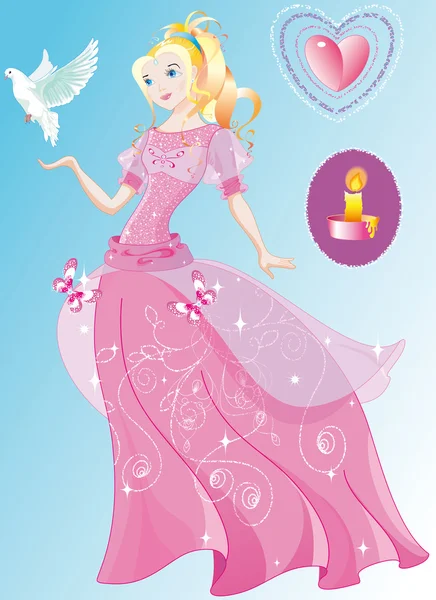 La belle princesse dans la merveilleuse robe rose — Image vectorielle