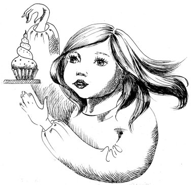 The little pretty girl with a cake clipart