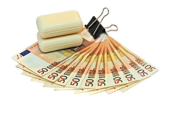 Dinheiro e sabão em euros — Fotografia de Stock