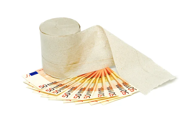 Euron pengar och toalettpapper — Stockfoto