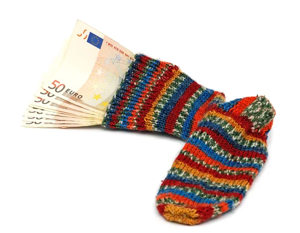 Houden van geld in zijn sokken — Stockfoto