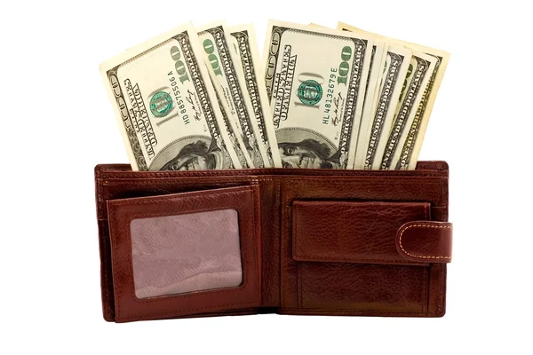 Leather purse full of money — Stock Photo, Image