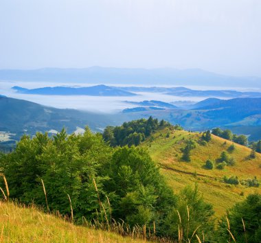 mavi bir sis, dağlar