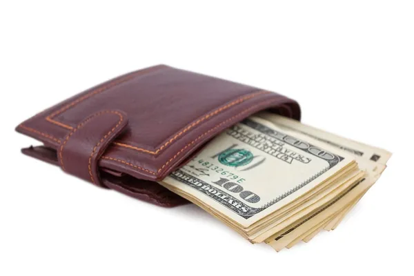 Leather purse with pack of money — Stock Photo, Image