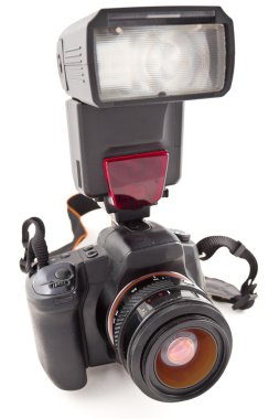 Modern digital photo camera with flash clipart