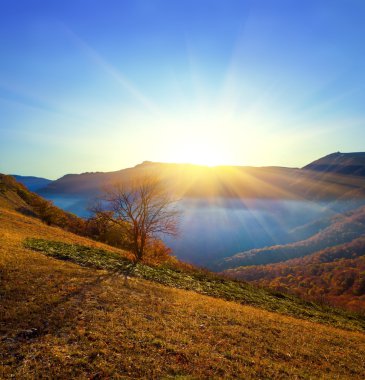 Beautiful sunrise in a mountains clipart