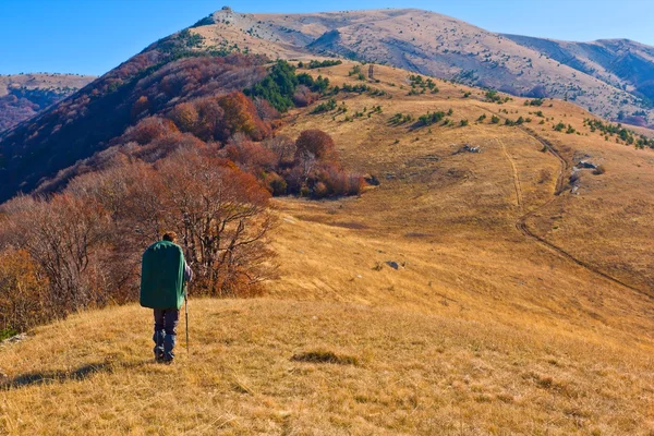 Πεζοπόρος σε μια φθινόπωρο βουνά — Φωτογραφία Αρχείου