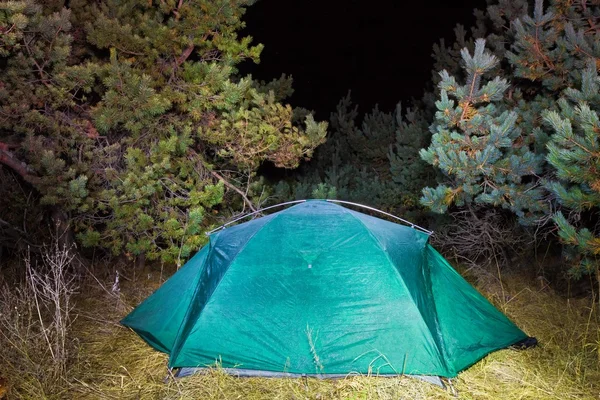 Tente touristique dans une clairière nocturne — Photo