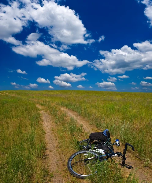 自行车在草原 — 图库照片