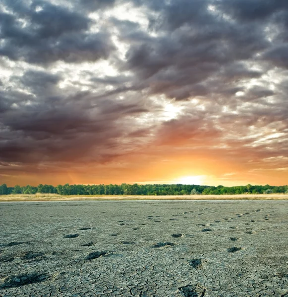Sunset on a dried-up lake — Stok fotoğraf