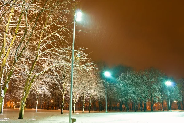 Natt scehe i en stad som vinter — Stockfoto