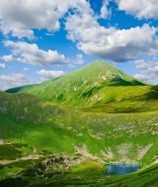 Piccolo lago in una verde valle montuosa — Foto Stock
