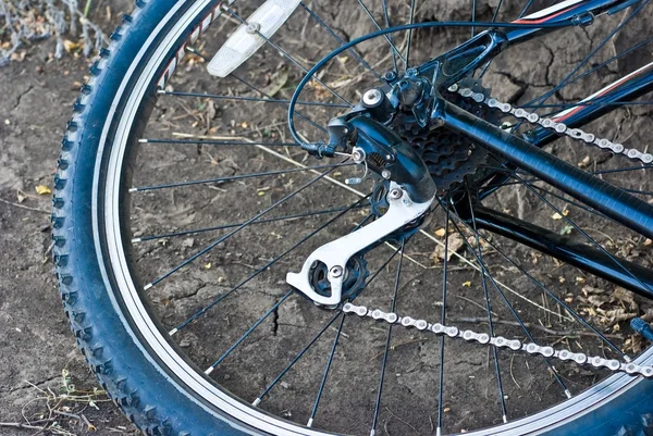 Closeup mountain bicycle wheel — Stock Photo, Image