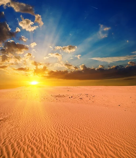 Majestuoso atardecer en un desierto de arena — Foto de Stock