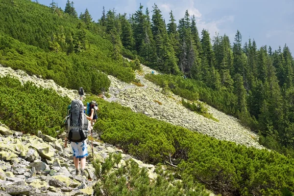 Grupo de turistas en una ladera de montaña — Foto de Stock