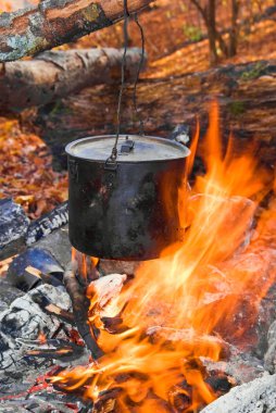 Touristic cauldron in a fire clipart