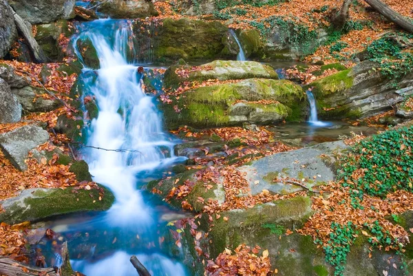 Blue stream v podzimních horských kaňonu — Stock fotografie