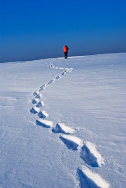 Traveler in a winter desert clipart