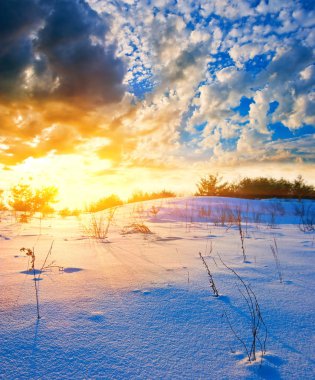 Sunset on a snow desert clipart