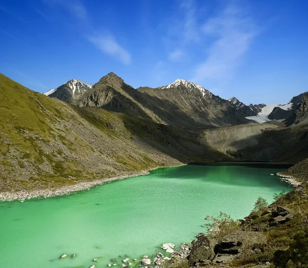 stock image Green lake in a mountains valley