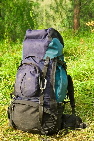 Рюкзак на траве — стоковое фото