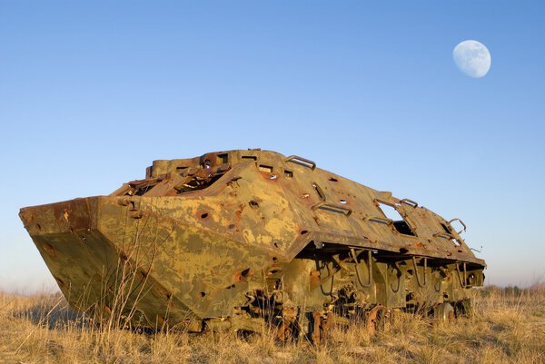 Broken armoured troop-carrier