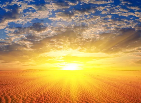 Закат в песчаной пустыне — стоковое фото