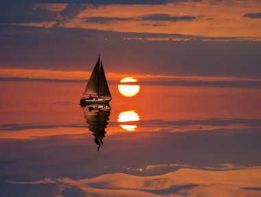 Sail yacht at the evening clipart