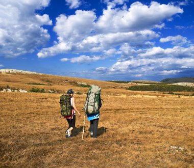 Hikers in a mountain clipart