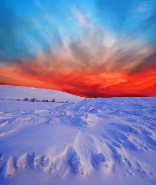 Snowbound vlakte na een zonsondergang — Stockfoto