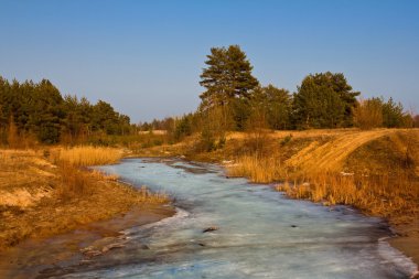 Frozen lake in a steppe clipart