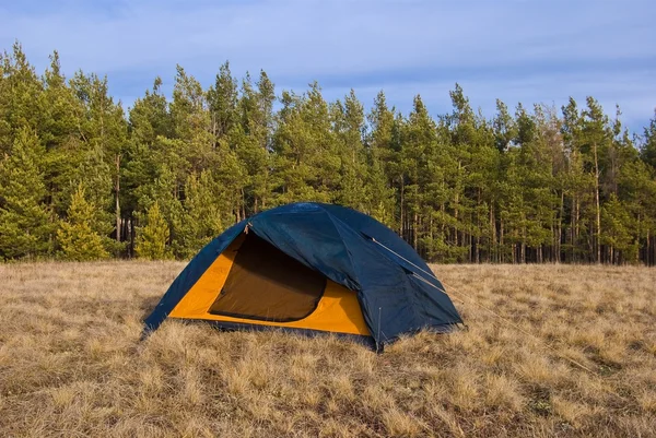 Туристическая палатка на лесной поляне — стоковое фото