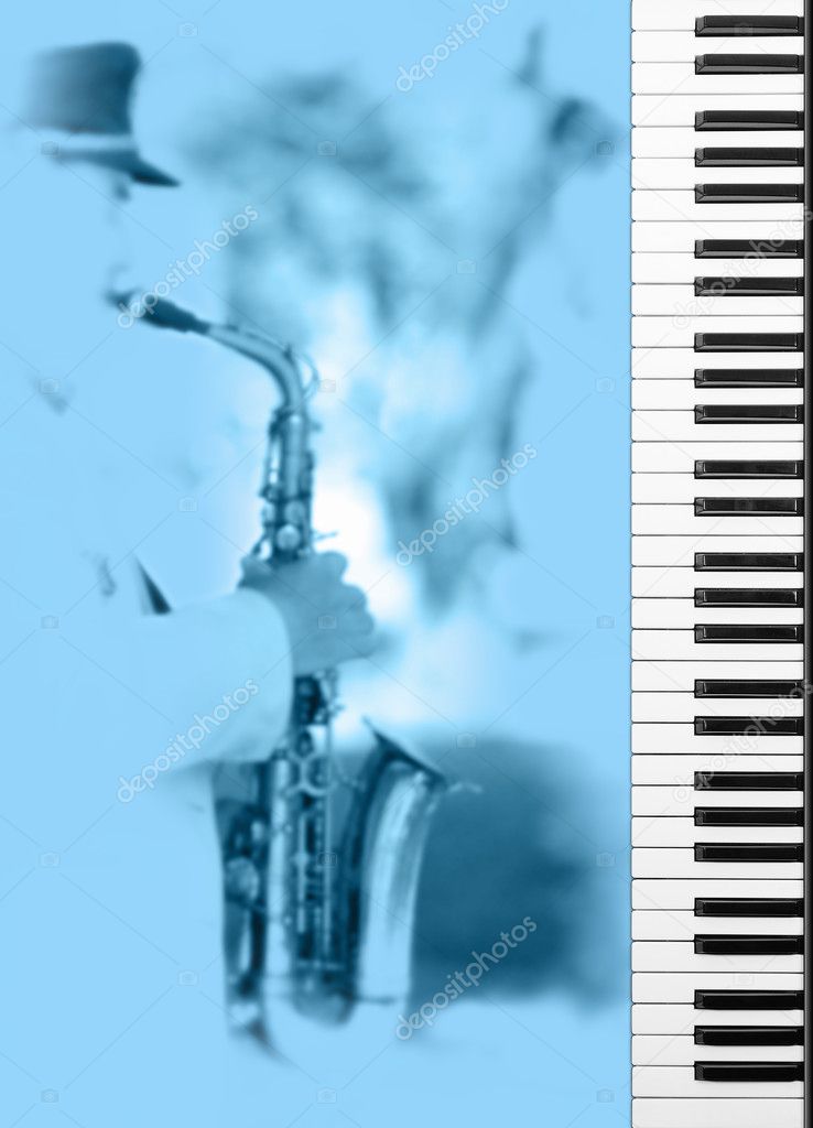 Music keyboard blue background